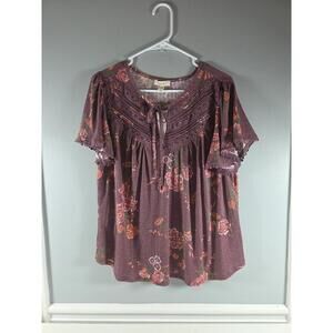 Como Blu Women's Blouse Purple Floral Lg NEW Casual Top